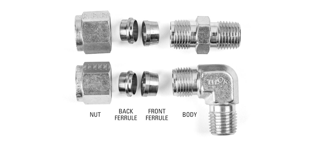 parts of a fitting assembly for tubing a pneumatic valve