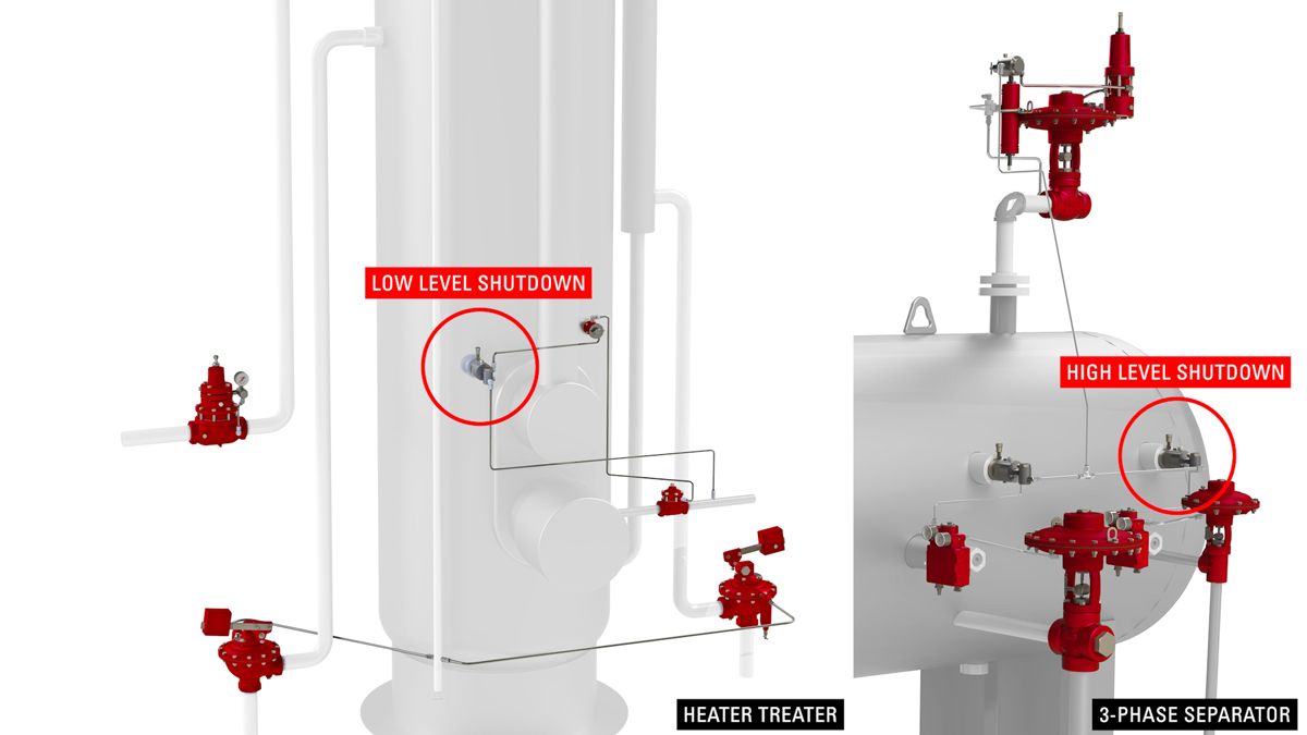 renderings of a level switch used on a heater treater and 3-phase separator