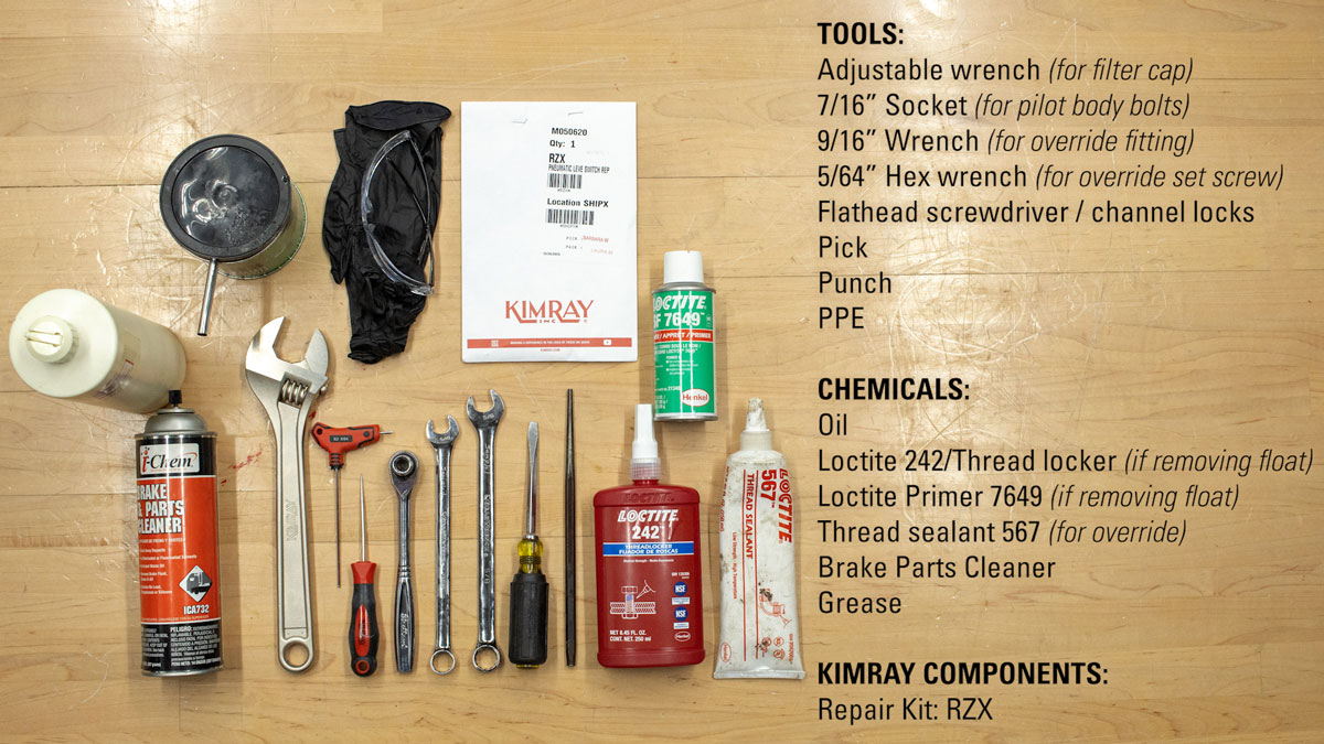 tools, chemicals and repair kit needed for CUA maintenance