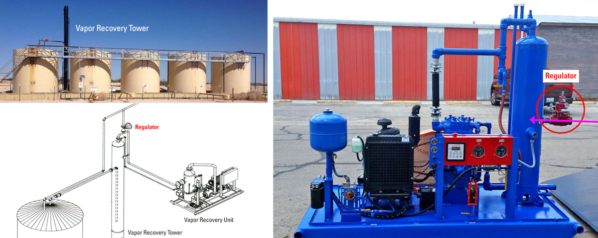 Back pressure vacuum regulator used on VRU