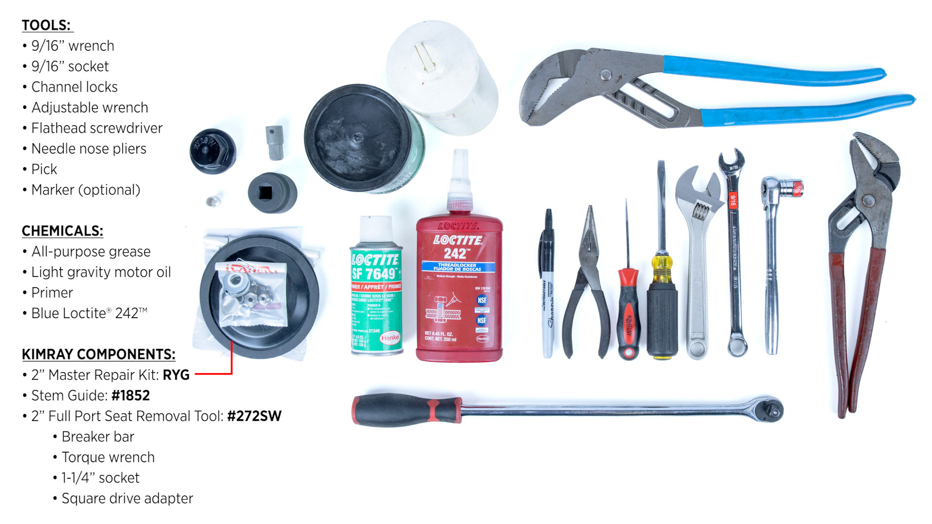 photo and list of tools needed for 2" back pressure repair