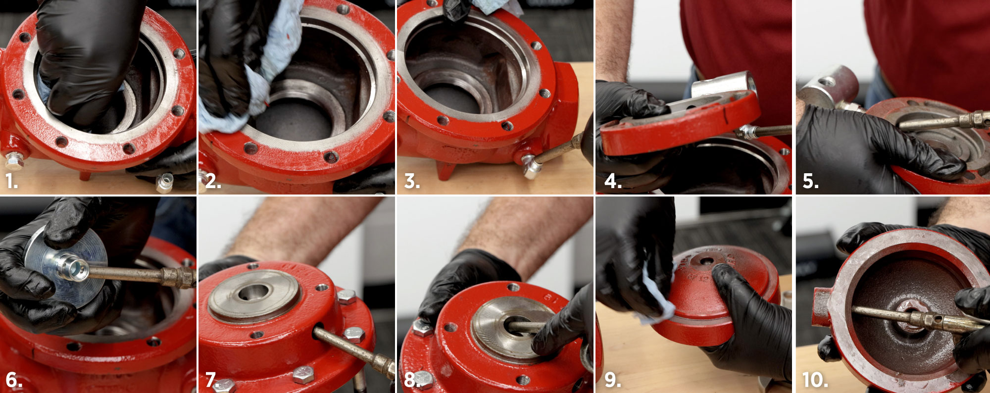 ten photos of where to clean completely on a back pressure regulator