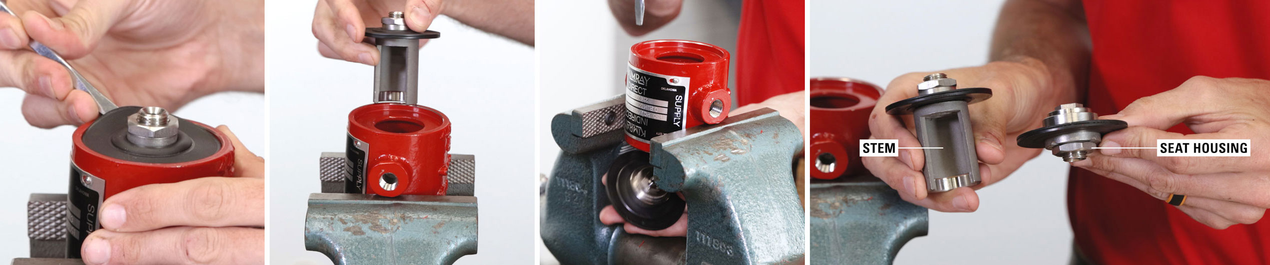 photos showing removing the stem and seat housing