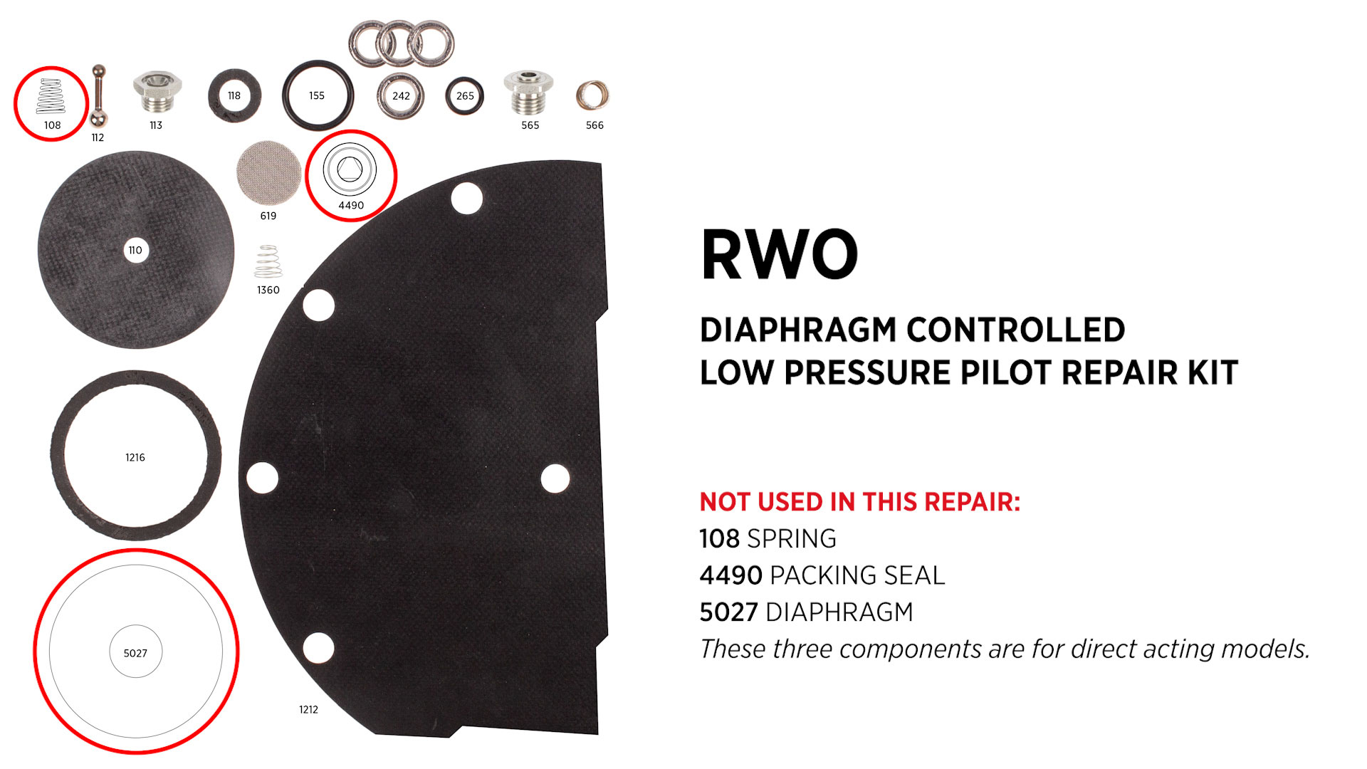 RWO kit and parts not used in this repair