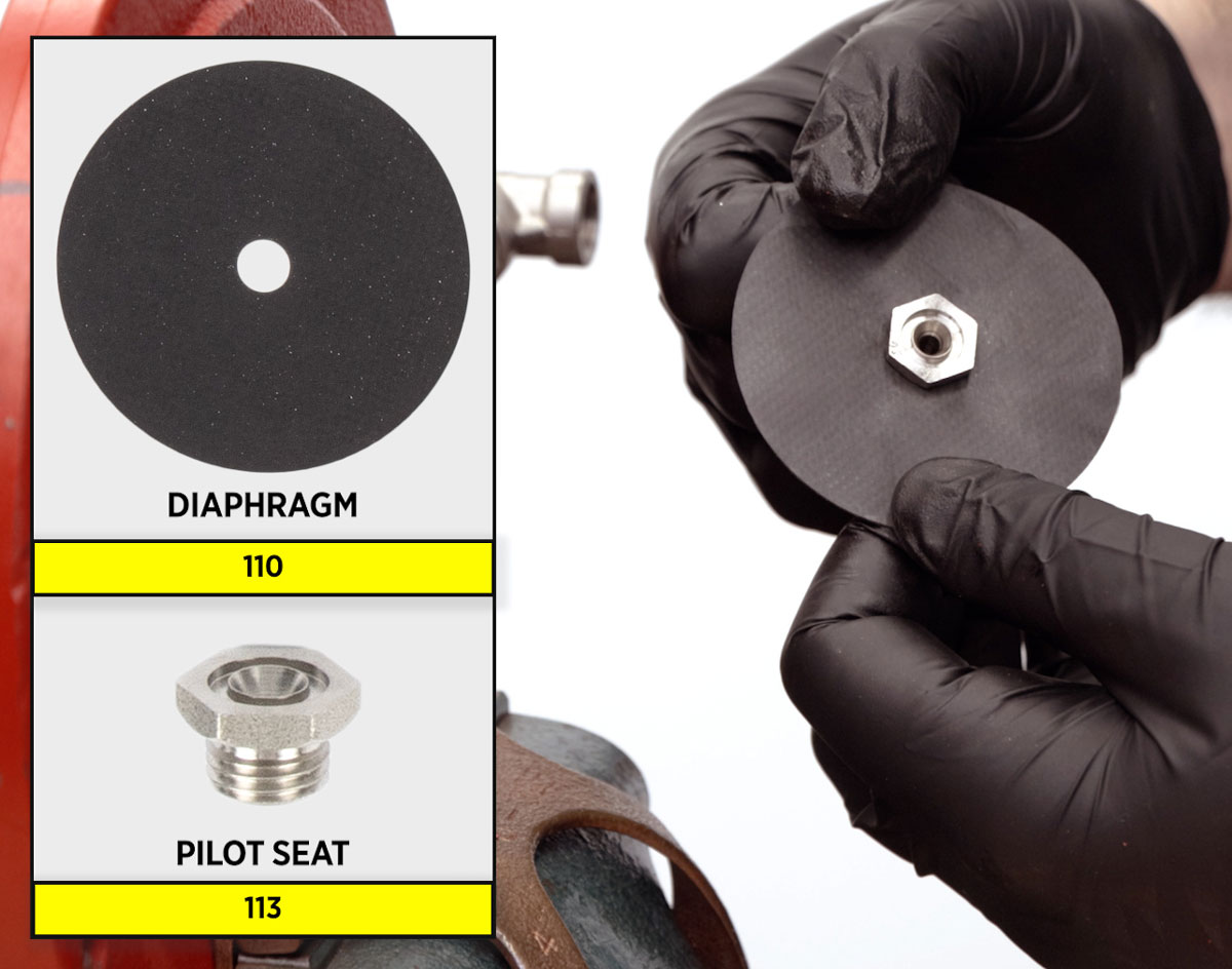 110 diaphragm and 113 pilot seat
