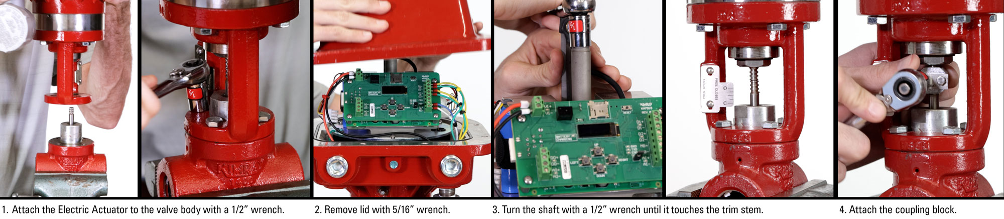 photos of how to attach the electric actuator to the valve body