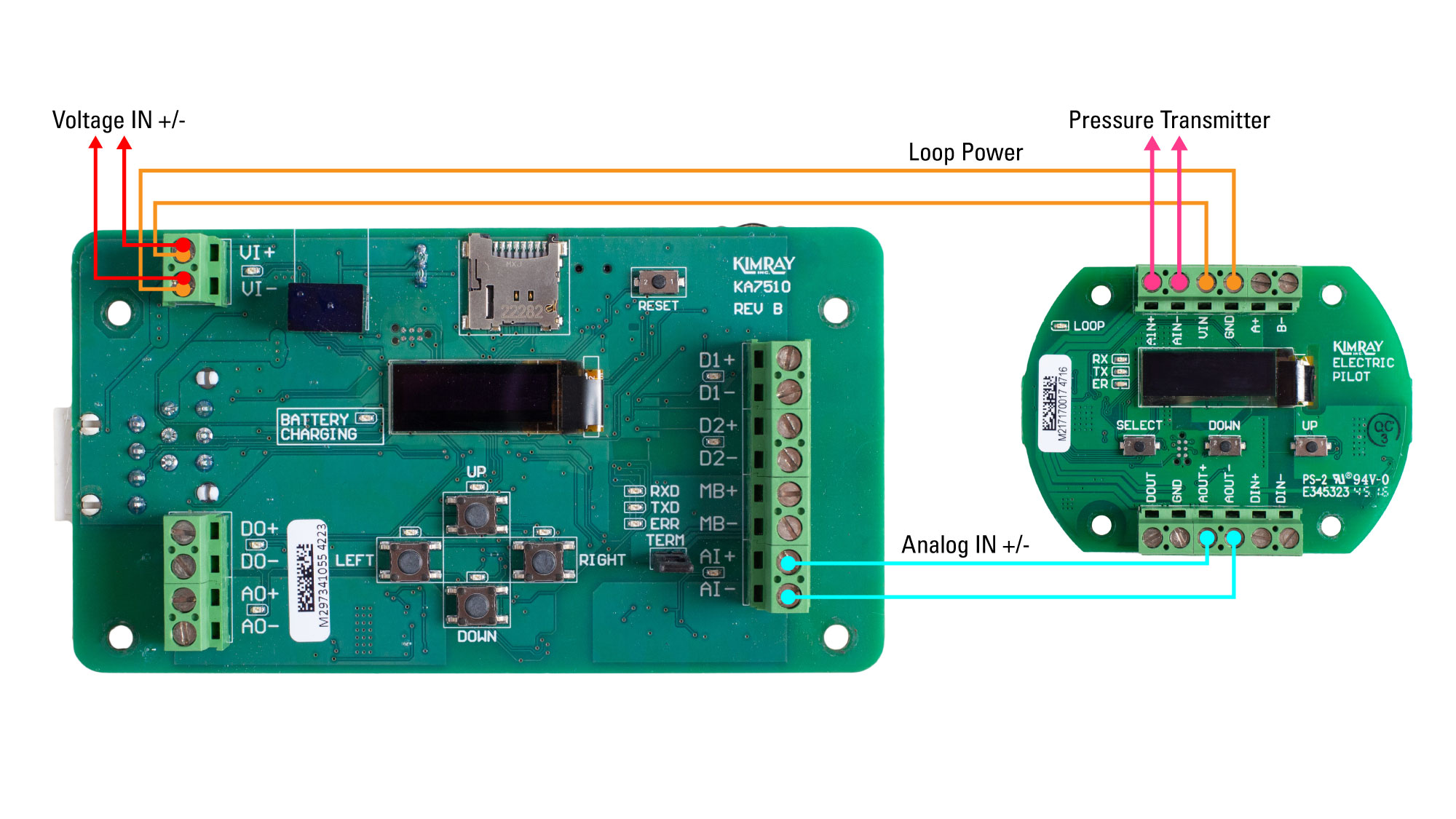 photo and illustration of wiring diagram for YEP and Kimray electric actuator