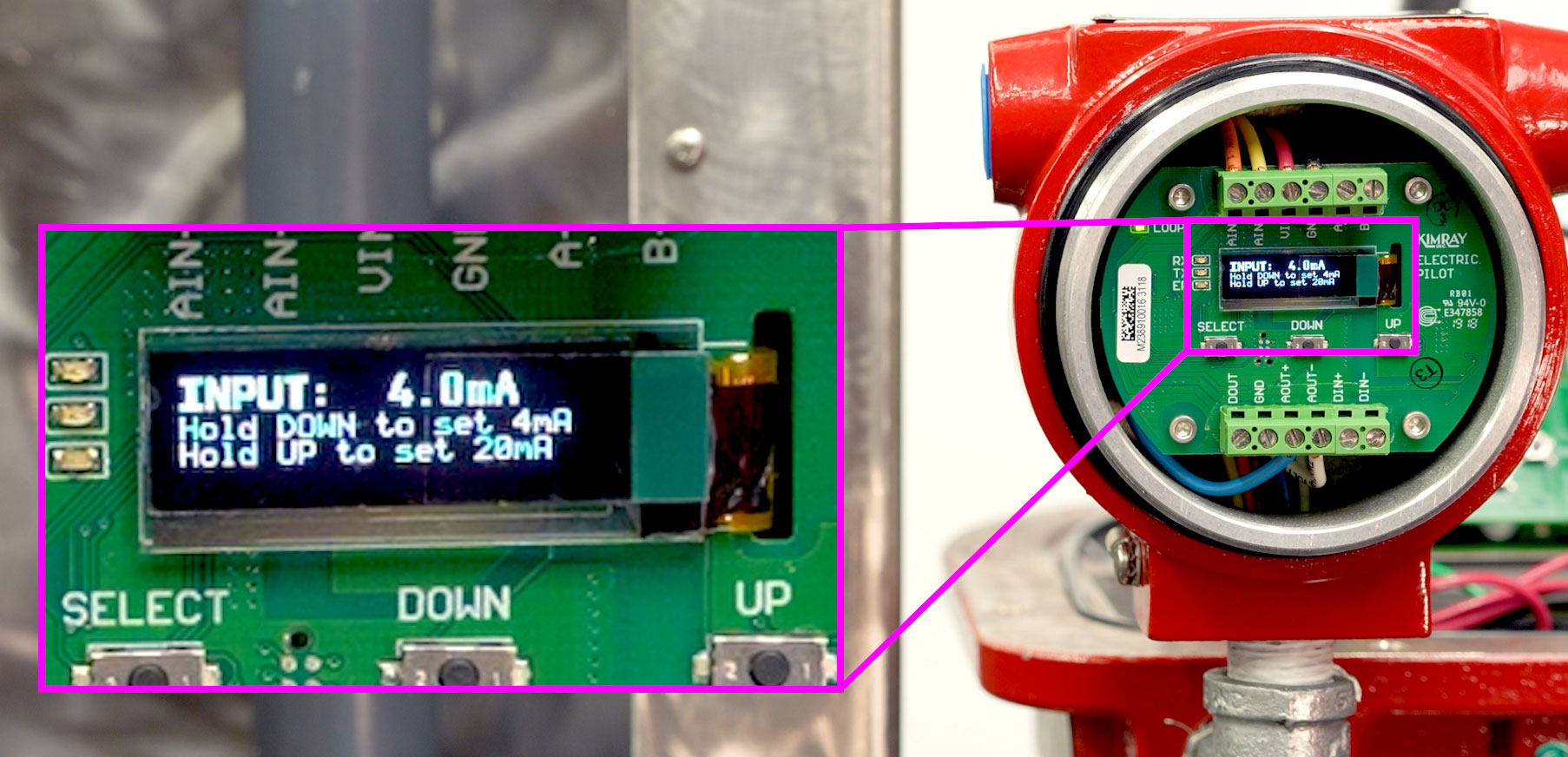 Electric Pilot Input Screen showing location of displacer in vessel