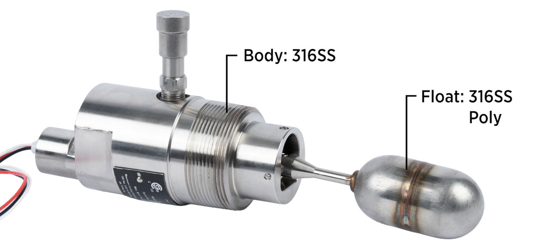 electric level switch body and float material