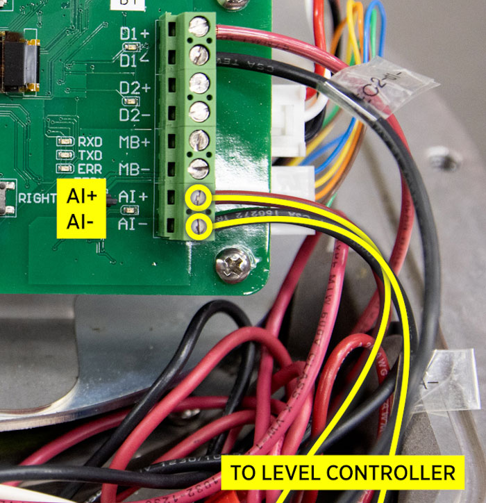 The A1+/- are connected to a level controller and are unrelated to the level switch.
