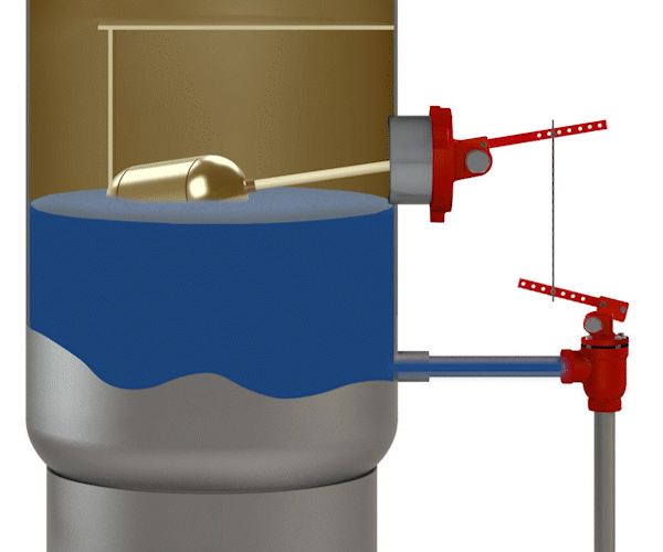rendering animation of a lever operated dump valve connected to a trunnion