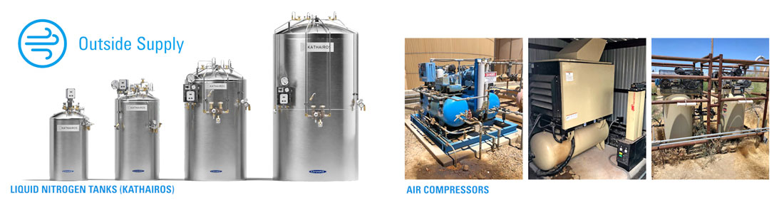 photos of liquid nitrogen tanks by kathairos and air compressors on wellsites