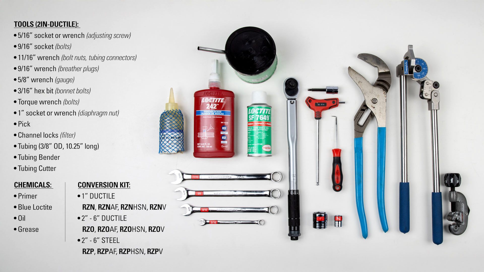 photo and list of the tools needed to convert to a LPBPOS