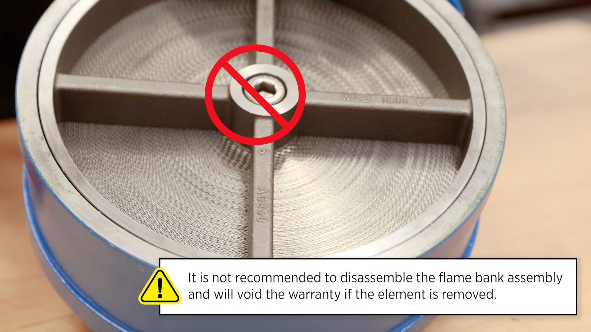 It is not recommended to disassemble the flame bank assembly and will void the warranty if the element is removed