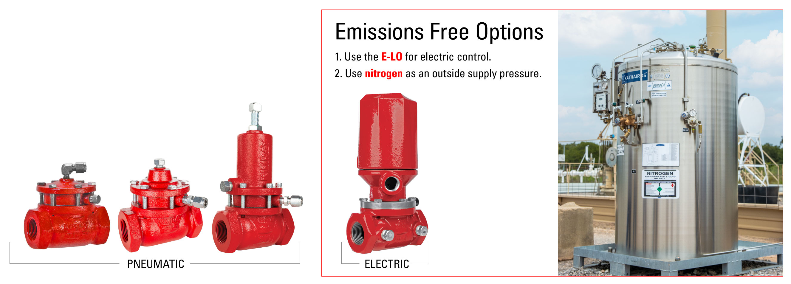 emissions free options for low pressure control vales
