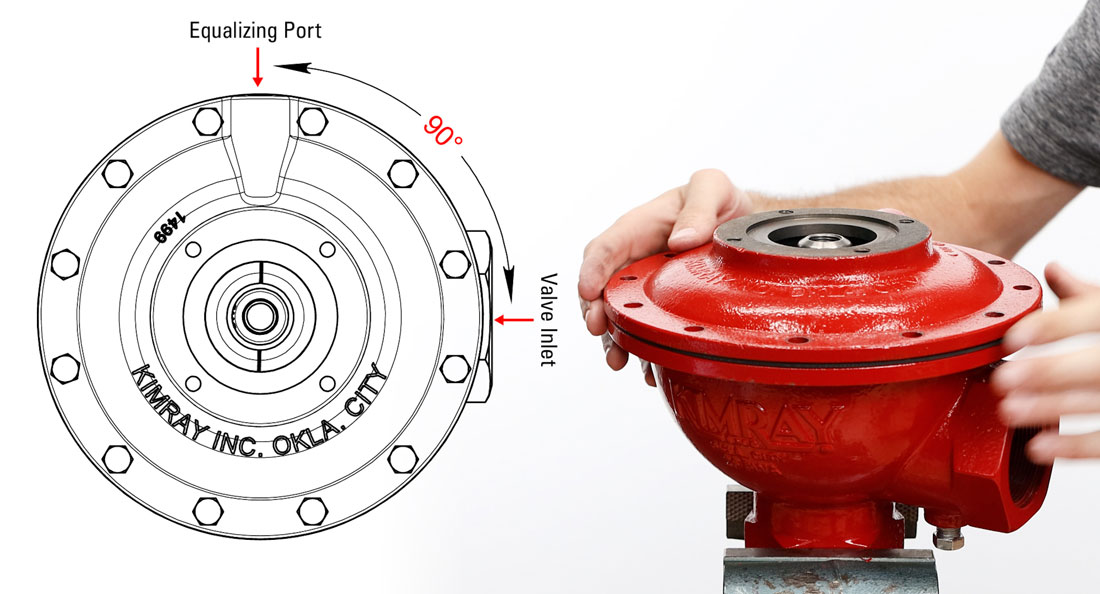 photo and illustration showing how to align the housing with the equalizing port